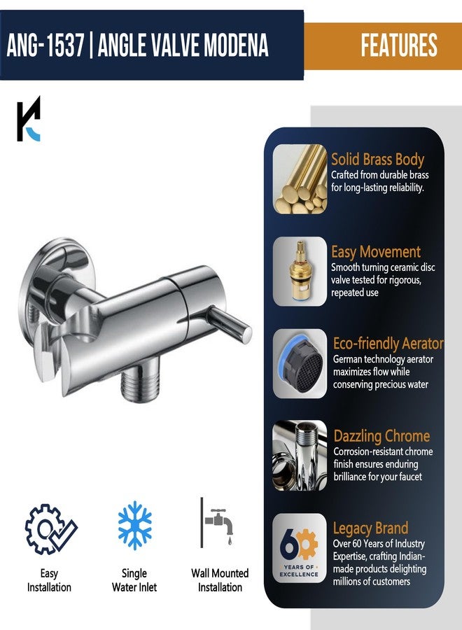 Kamal Brass Angle Valve with Wall Holder - Modena | Chrome Finish | for Health Faucet, Bidet & Hand Shower (Silver, Pack of 1) - Image 4